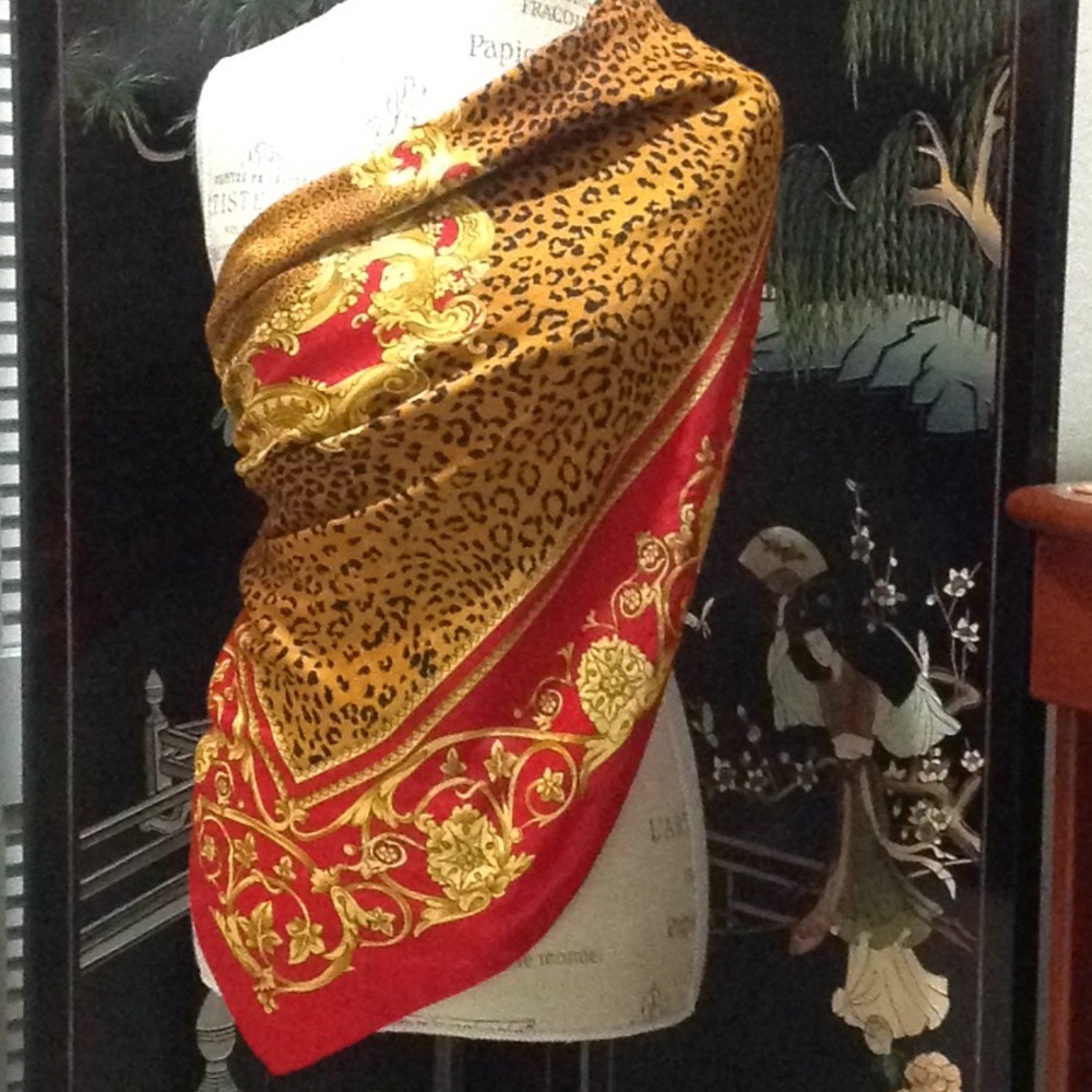 Leopard Red & Gold large scarf